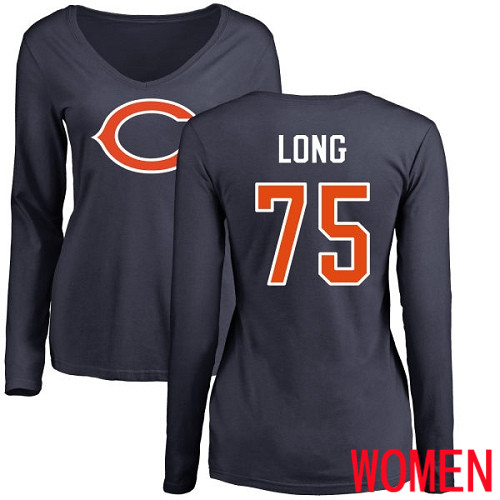 Chicago Bears Navy Blue Women Kyle Long Name and Number Logo NFL Football #75 Long Sleeve T Shirt